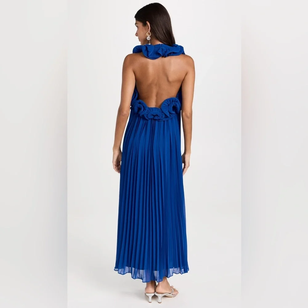 Amur Meray Pleated‎ Halter Maxi Dress in Deep Waters Sz. 4 NWT